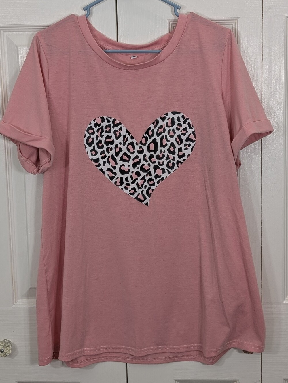 Leopard Heart Graphic Tee - Pink - Size XL
